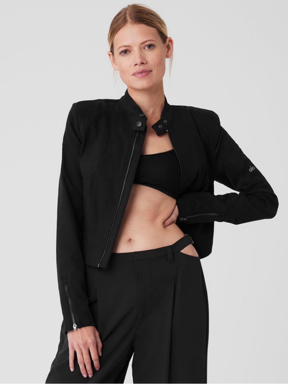ALO Yoga Black Cropped Full Throttle Moto Jacket Size XS NWOT